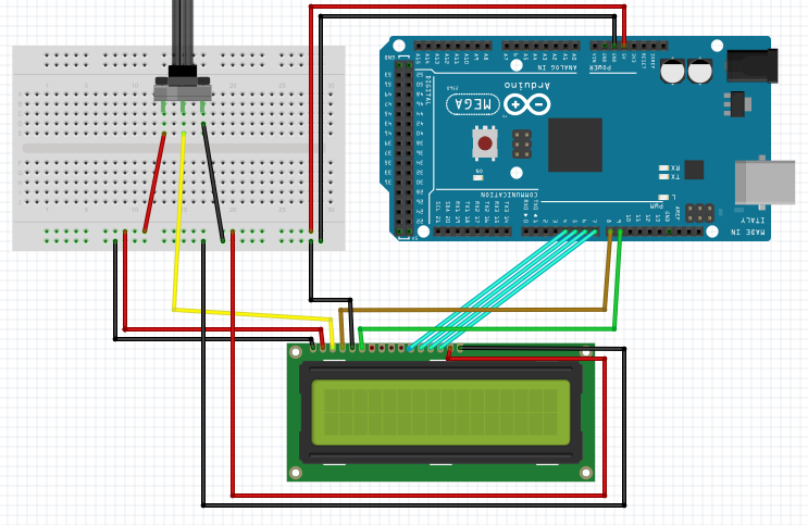 Схема подключения LCD дисплея к Arduino Mega 2560