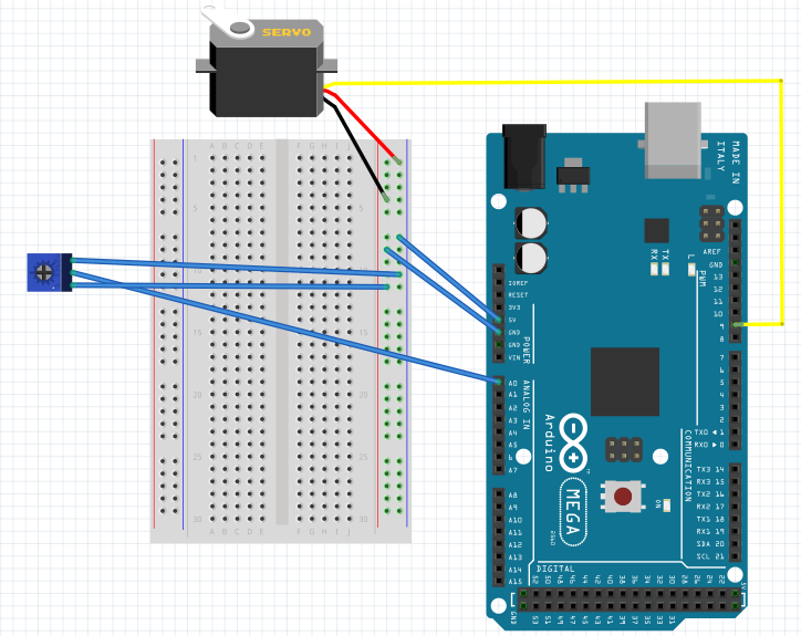 подключение сервопривода к Arduino и управление им с помощью потенциометра