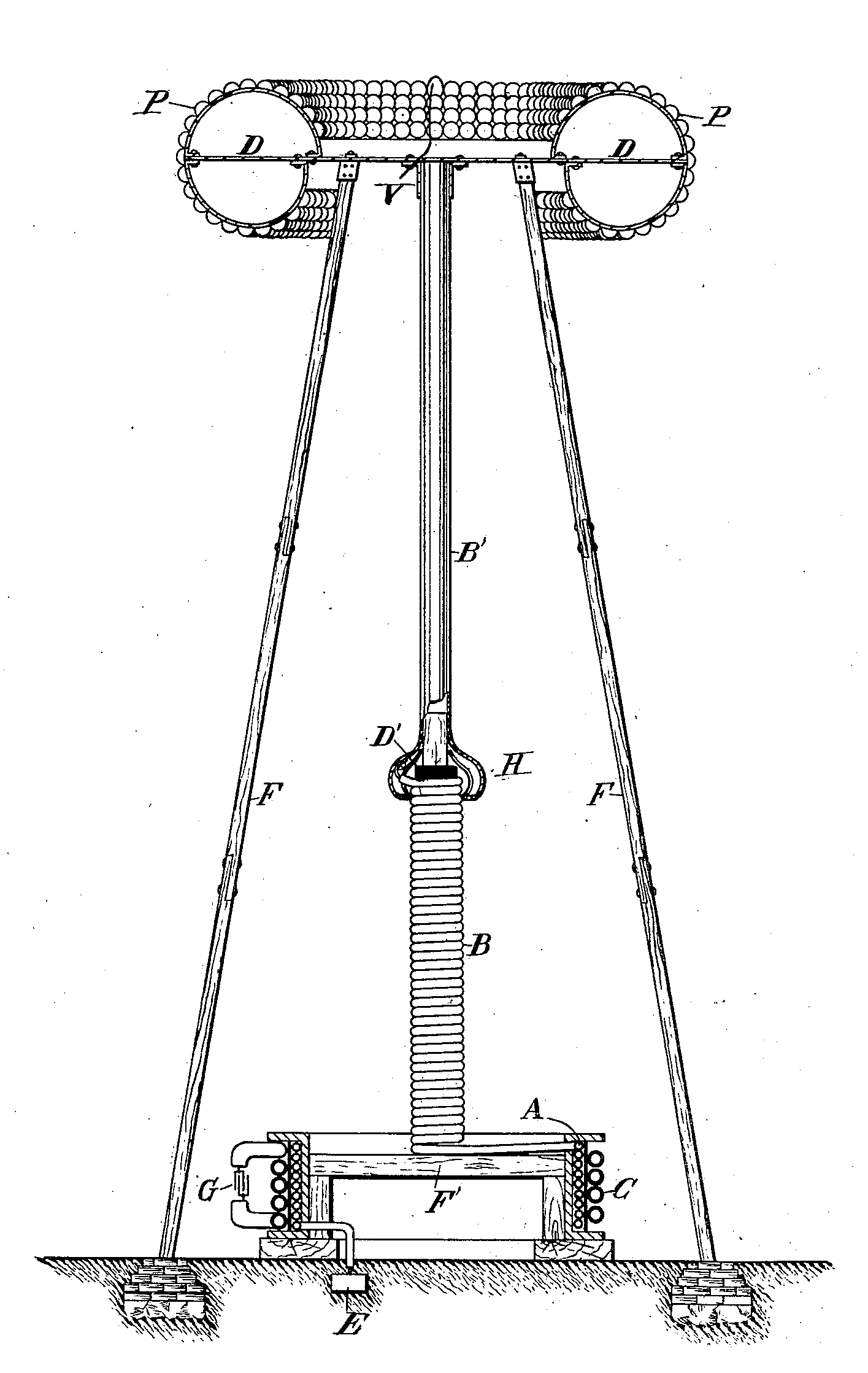 Изображение из патента Теслы на «устройство для передачи электрической энергии», 1907 год
