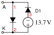 Подсхема стабилитрона использует фиксатор уровня (D1 и VZ) в модели стабилитрона
