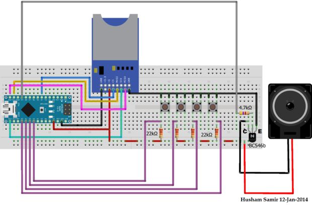 Схема макета wav плеера на Arduino Nano