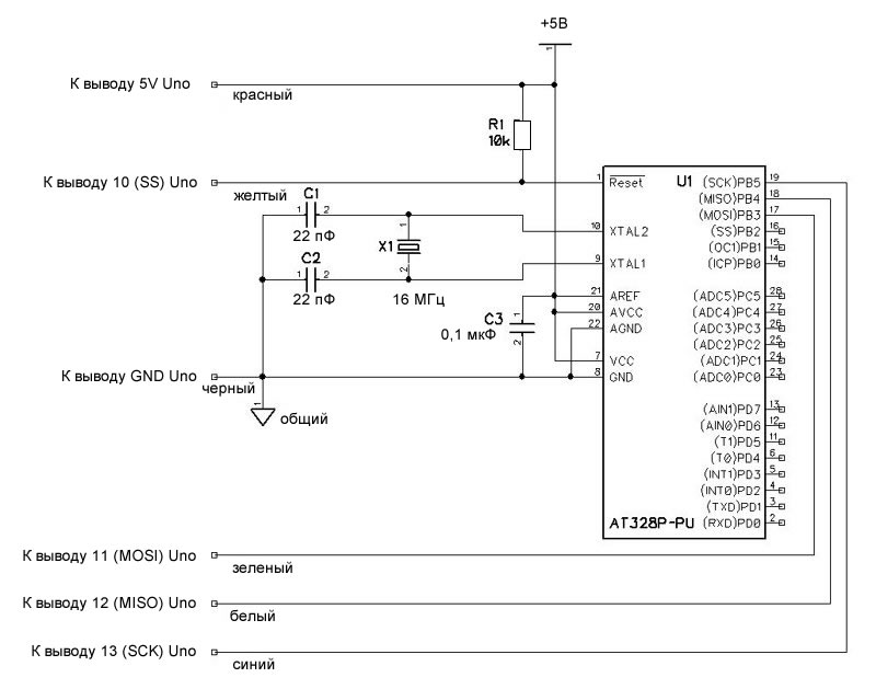 Схема прошивки загрузчика в AT328P-PU
