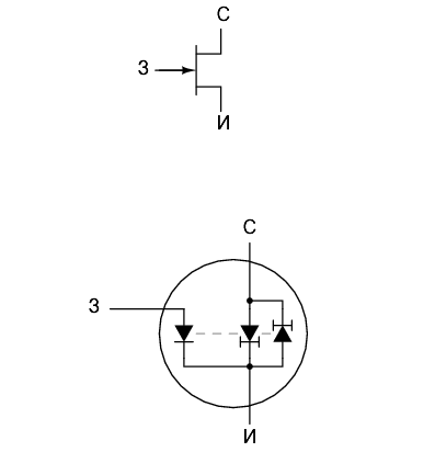 Диодная модель с регулирующим диодом для  полевого транзистора с каналом N-типа