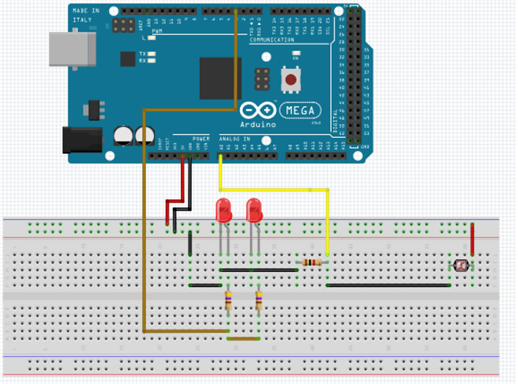 Схема соединений датчика освещенности на Arduino