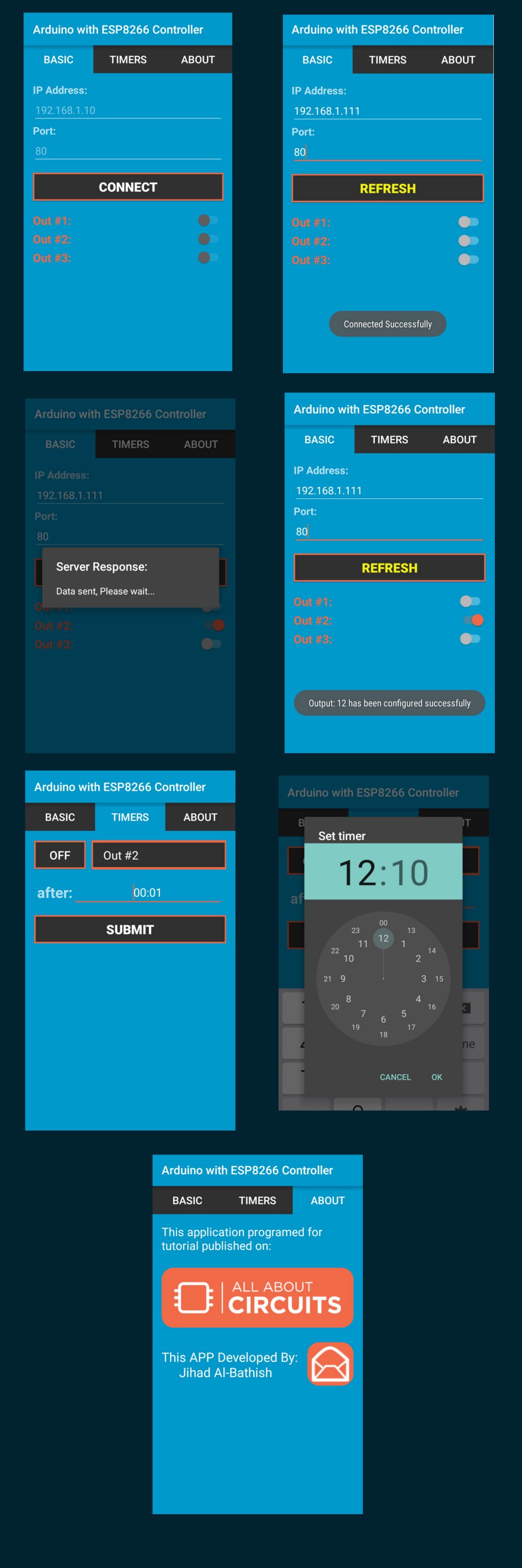 Скриншоты Android приложения для управления контроллером на Arduino и ESP8266