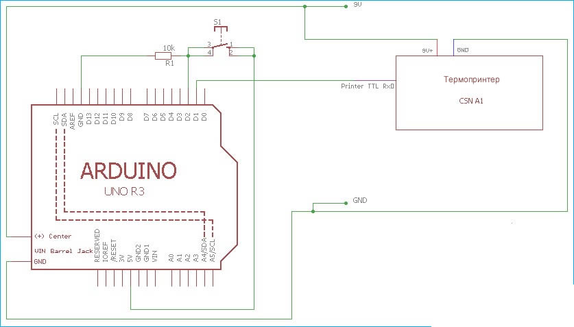 Схема подключения термопринтера к Arduino Uno
