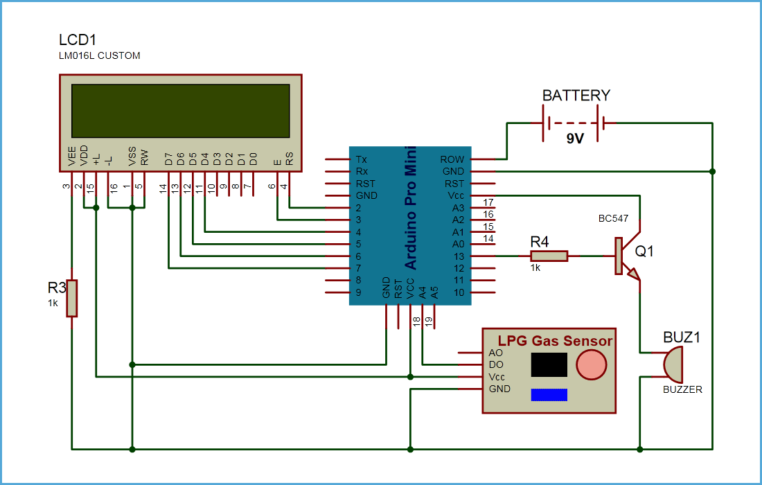 Принципиальная схема сигнализации утечки газа на Arduino