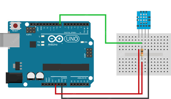 Рисунок 6 Подключение DHT11 к Arduino UNO