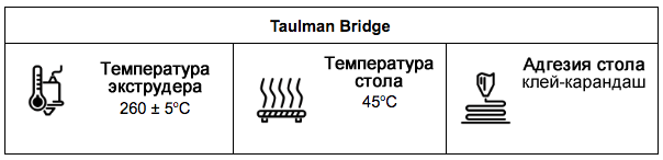 Настройки принтера для печати с филаментом Taulman Bridge