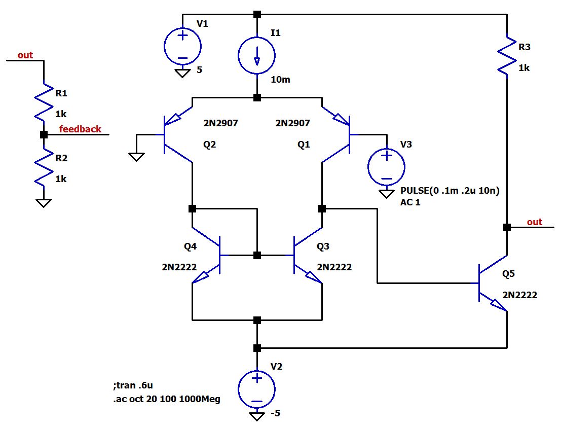 Рисунок 2 Схема усилителя на биполярных транзисторах в LTSpice