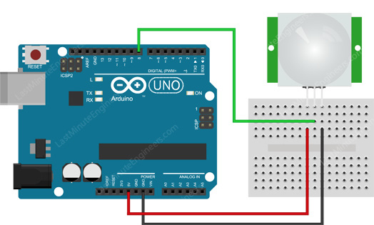 Рисунок 10 Подключение PIR датчика к Arduino UNO