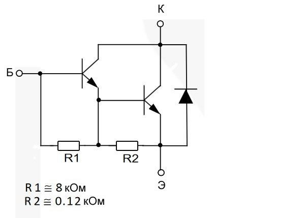 Рисунок 2 Эквивалентная схема транзистора Дарлингтона TIP142T от Fairchild