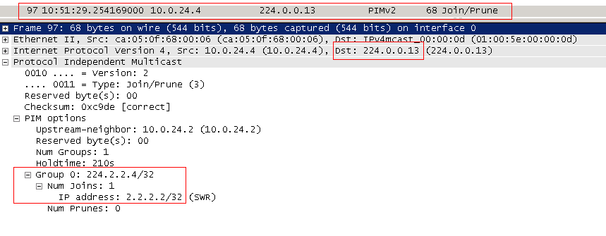 R4 формирует сообщение PIM Join и отправляет его в сторону RP (2.2.2.2)