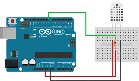 Figure 7 Connecting DHT22 / AM2302 to Arduino UNO