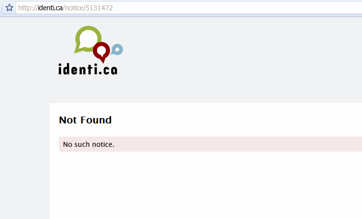 Рисунок 2 Скриншот с удаленным сообщением на Identi.ca