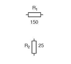 Рисунок 2 Обозначение номиналов резисторов на схеме (резисторы 150 Ом и 25 Ом)