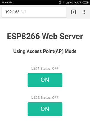 Рисунок 7 Веб-сервер ESP8266 NodeMCU. Режим точки доступа. Веб-страница