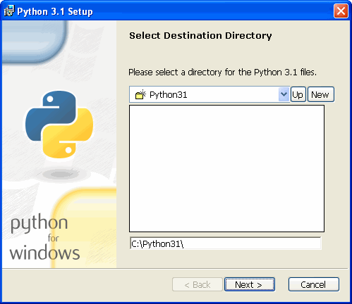 Программа установки Python: выбор каталога установки