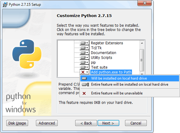 Рисунок 3 Включите добавление python.exe в путь при установке Python