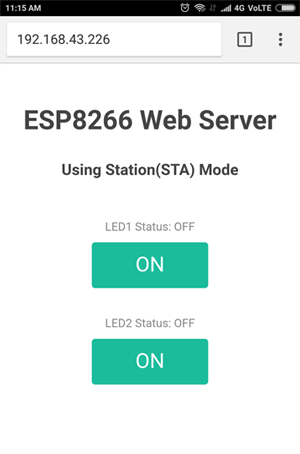 Рисунок 13 Веб-сервер ESP8266 NodeMCU. Режим станции. Веб-страница