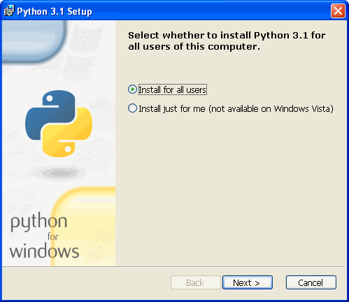 Рисунок 2 Программа установки Python: выбор типа установки Python 3.1