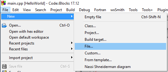 Рисунок 3 Создание нового файла в Code::Blocks